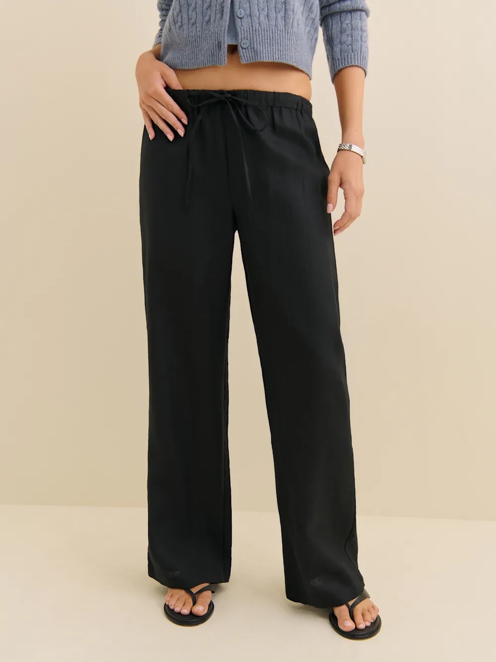 Reformation Olina Linen Pant in Black